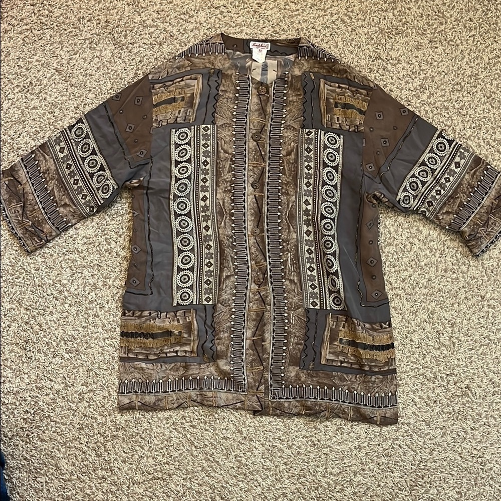 Renato Nucci Paris 100% Silk Geometric Tunic Button Down Blouse - Sz 36 FR 6 US
